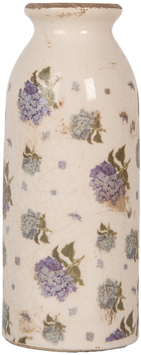 Clayre & Eef Vaas Ø 8x20 cm Beige Keramiek Bloemen