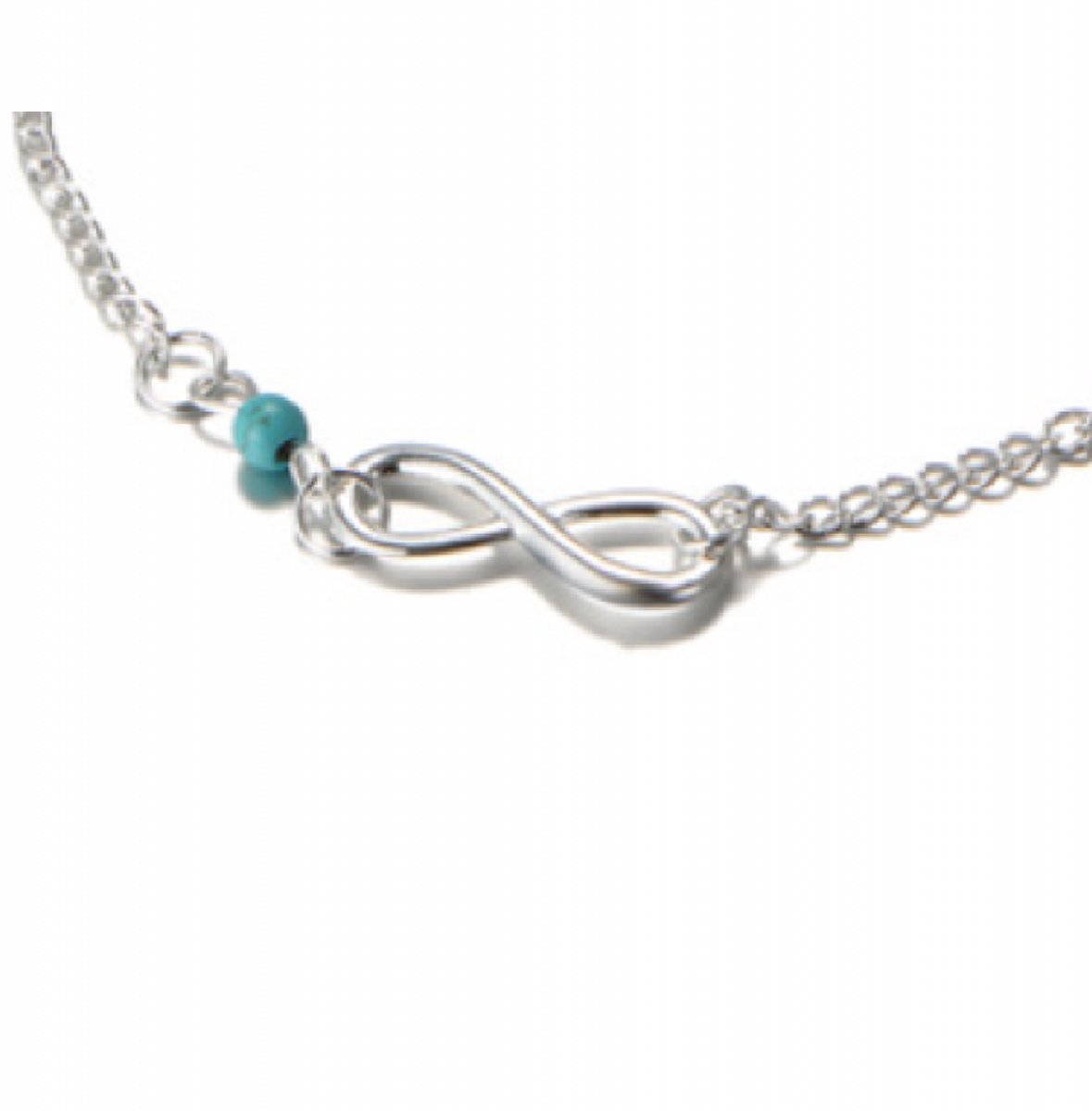 Infinity turquoise enkel kettinkje- zilver plated- 21/25 cm - Charme Bijoux