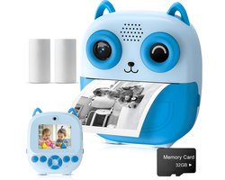 Ohome 3-in-1 Digitale Kindercamera met Instant Print - Digitale Fotocamera & Vlogcamera - 24MP - 32GB SD Kaart & Kaartlezer - Selfie Camera - Foto & Video - Filters & Spelletjes - Incl. 2 Printrollen - Blauw