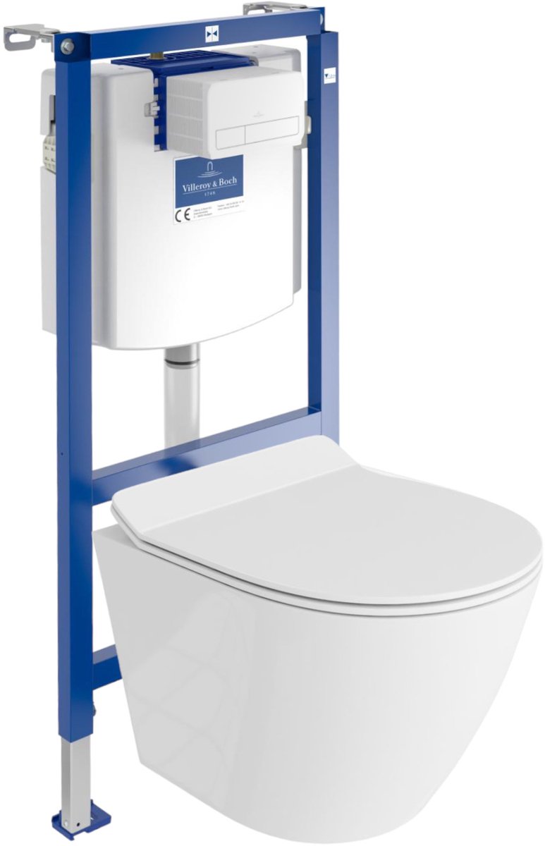 Villeroy&Boch Inbouwreservoir Complete Toiletset ViConnect H112 - Inbouw WC Hangtoilet Wandcloset SOGO SLIM - Bedieningsplaat Wit - Voorwandelement voor toilet - Installatiesysteem