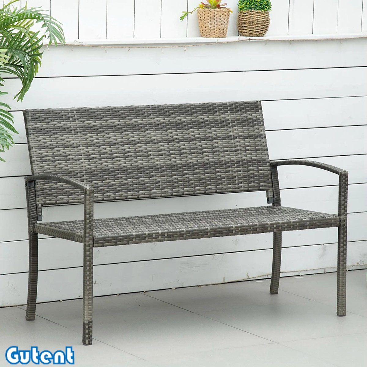 Gutent Tuinbank - Rotan buitenkant - Stalen frame - 2 zits - Bruin - 122 x 60 x 87 cm
