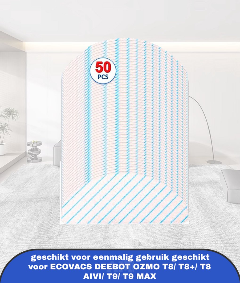 (50 stuks) Microvezel-dweilpads geschikt voor eenmalig gebruik geschikt voor ECOVACS DEEBOT OZMO T8/ T8+/ T8 AIVI/ T9/ T9 MAX Stofzuiger, dweildoek, reinigingsdoekjes