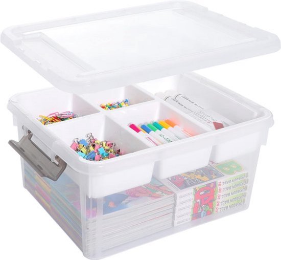 Boîtes de rangement en plastique 16 l avec 6 boîtes de 1,6 l petites boîtes de rangement renforcées avec couvercle petites pour ranger outils, bricolage, Lego, crayons de couleur