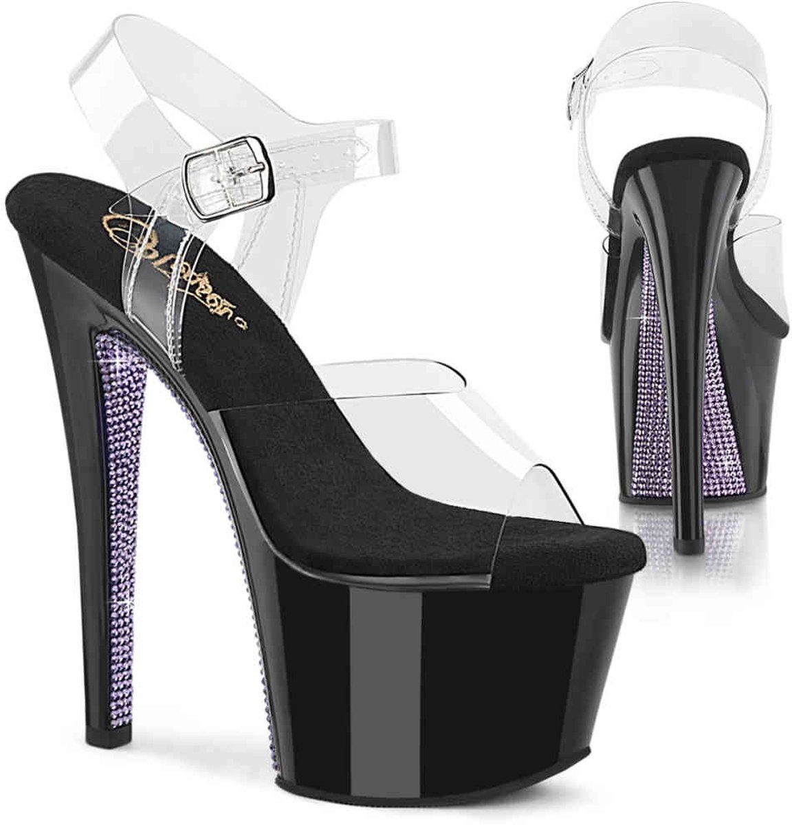 Pleaser SKY-308CRS Sandaal met enkelband 39 Shoes Transparant Paars