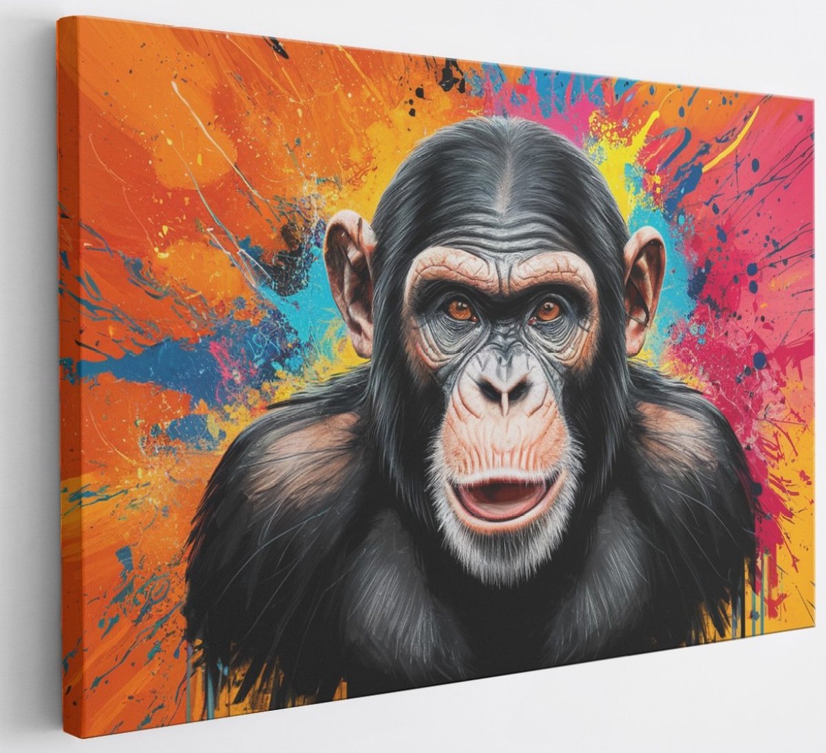 Saammp Canvas Schilderij - Aap - Abstract - Dier - 100x75 - Foto op canvas - Wanddecoratie - Muurdecoratie Woonkamer - Slaapkamer decoratie - Canvas Print Multicolor