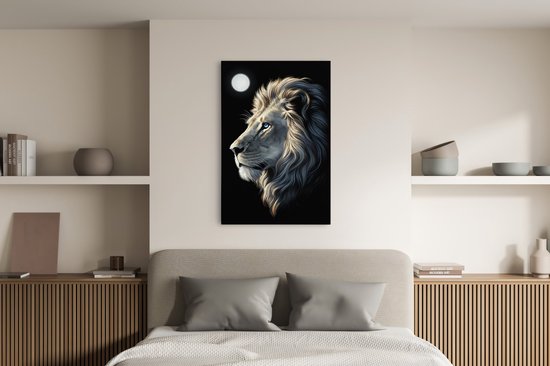 Saammp Canvas Schilderij - Leeuw - Maan - Dieren - 75x100 - Natuur - Foto op canvas - Wanddecoratie - Muurdecoratie Woonkamer - Slaapkamer decoratie - Canvas Print