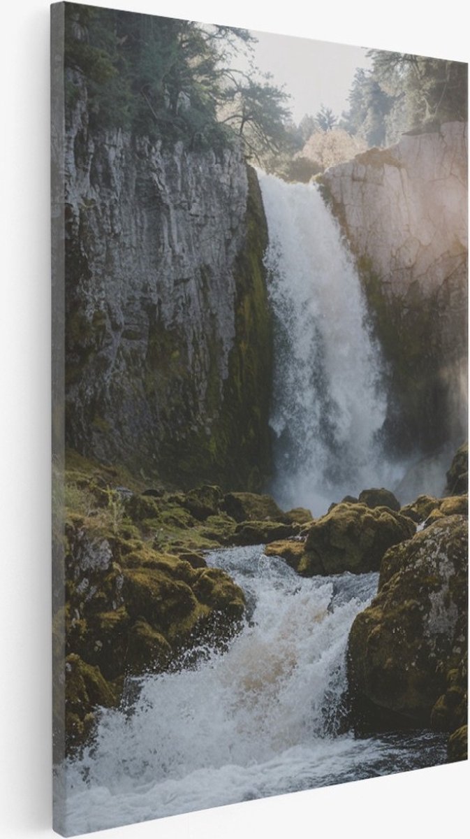 Saammp Canvas Schilderij - Waterval tussen de rotsen - Bos - Landschap - Natuur - 40x60 - Foto op canvas - Wanddecoratie - Muurdecoratie Woonkamer - Slaapkamer decoratie - Canvas Print Multicolor