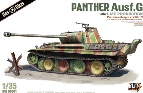 1:35 Das Werk 35041 Panzerkampfwagen V Panther - Panther Ausf.G - Production tardive - Kit de modèle de réservoir en plastique