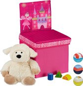relaxdays opbergbox - opvouwbaar - kinderen - speelgoedkist - poef - hocker - opbergruimte Prinses