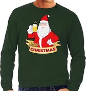 Foute Kersttrui / sweater - Merry Christmas kerstman met een pul bier / biertje - groen voor heren - kerstkleding / kerst outfit 2XL (56)