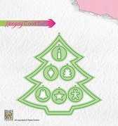 HCD001 Hanging Card Dies Christmas tree - snijmal Nellie Snellen - kerstboom met kerstballen en ster