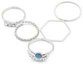 Dielay - Ringen - Zeshoek en Gedraaid - Setje van 5 Stuks - Ringmaat 18 - Zilverkleurig