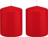 2x Rode cilinderkaarsen/stompkaarsen 6 x 8 cm 29 branduren - Geurloze kaarsen - Woondecoraties