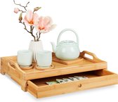 plateau relaxdays avec tiroir - plateau de service en bambou - bord surélevé - poignées - bois