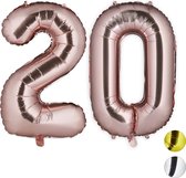 Relaxdays folieballon getal 20 - luchtballon folie ballon - grote XXL cijferballon - Rose goud
