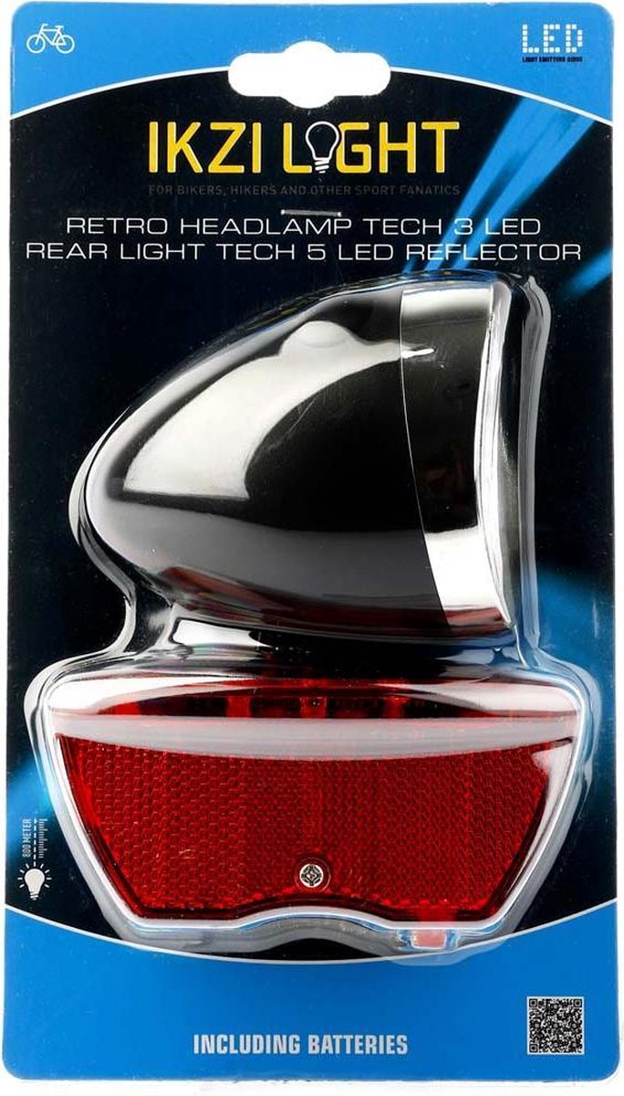 Ikzilight Retro fietsverlichtingsset - 3x LED koplamp en 5x LED achterlicht - Zwart - Batterij - Waterdicht - Standlichtfunctie thumbnail 3