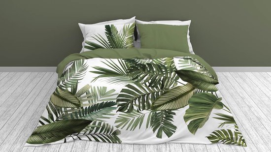 Snoozing Palm Leaves - Dekbedovertrek - Eenpersoons - 140x200/220 cm + 1 kussensloop 60x70 cm - Groen van Snoozing — afbeelding 2