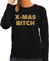Foute Kersttrui / sweater - Christmas Bitch - goud / glitter - zwart - dames - kerstkleding / kerst outfit L (40)
