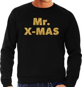 Foute Kersttrui / sweater - Mr. x-mas - goud / glitter - zwart - heren - kerstkleding / kerst outfit M (50)