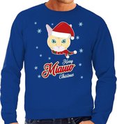 Foute Kersttrui / sweater - Merry Miauw Christmas - kat / poes - blauw voor heren - kerstkleding / kerst outfit 2XL (56)