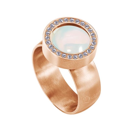 Quiges Dames Zirkonia Ring RVS Roségoudkleurig Mat met Opaal Mini Coin - SLSRS56017