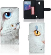 Nokia 1 Plus Telefoonhoesje met Pasjes Witte Kat
