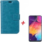 Samsung Galaxy A40 Telefoon Hoesje met pasjeshouder Turquoise + Screenprotector - van Bixb