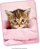 Good Morning Fleece Plaid Sweety - 130x160 - Kitten - Roze