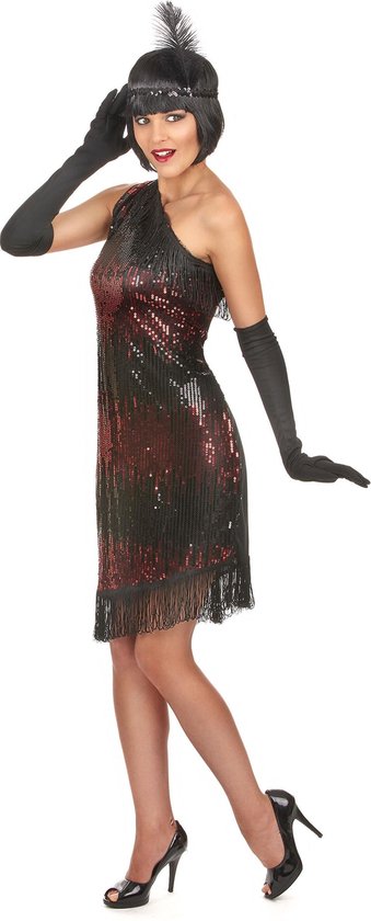 HSHHOOM Jaren 20-kostuum voor dames, Charleston-kostuum voor dames, met paillettenjurken, hoofdband, parelketting, jaren 20 flapperjurk voor carnaval, Halloween, themafeest (L