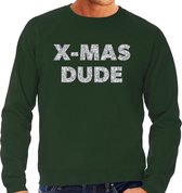 Foute Kersttrui / sweater - x-mas dude - zilver / glitter - groen - heren - kerstkleding / kerst outfit S (48)