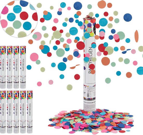 Relaxdays 10x confetti kanon groot - party popper gekleurd - 40cm -  verjaardag - decoratie | bol.com