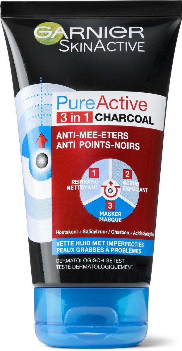 Garnier SkinActive PureActive 3in1 Gezichtsmasker Charcoal - 150 ml |  bol.com