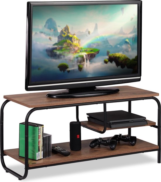 Relaxdays tv kast - salontafel - tv meubel - houtlook - zwart onderstel - televisietafel