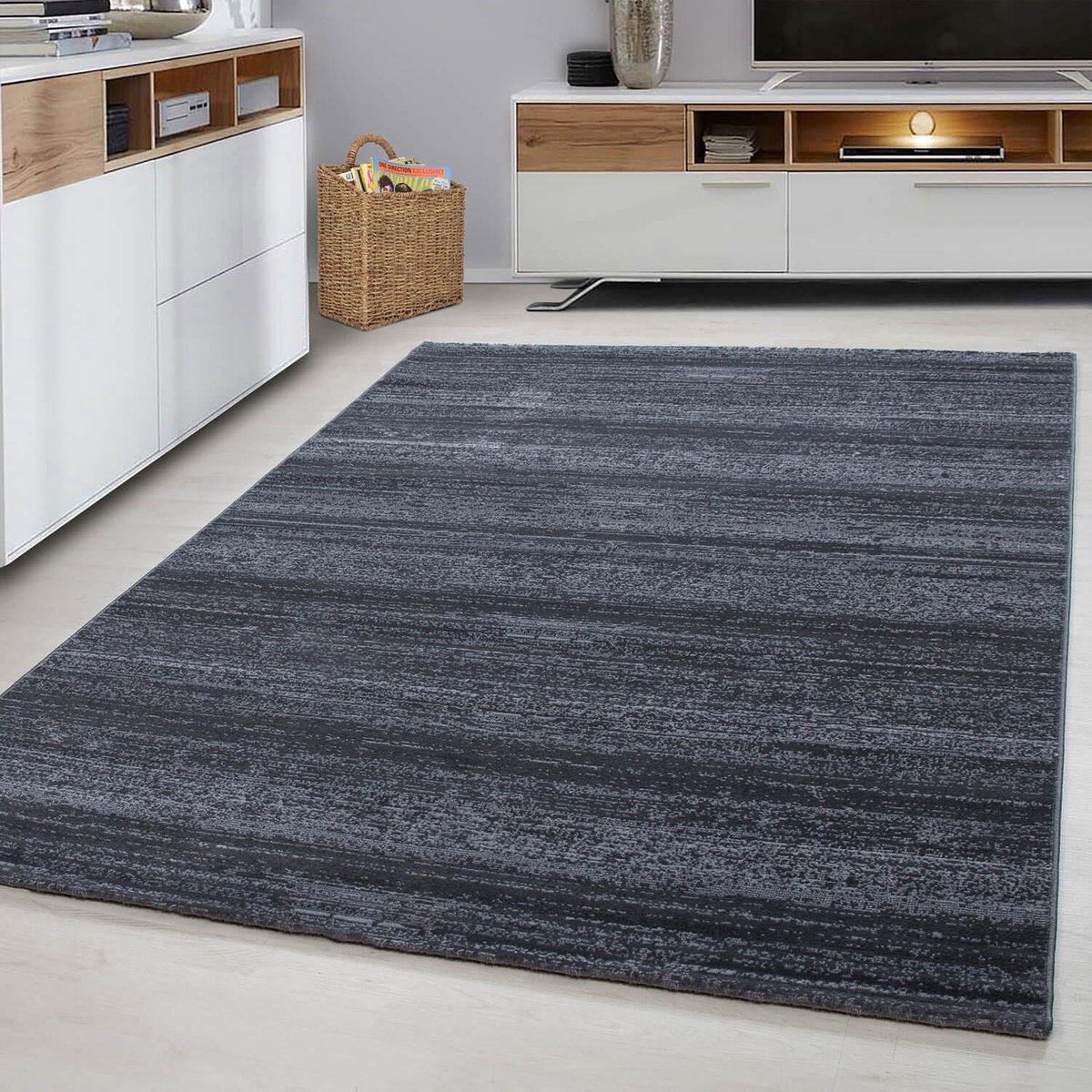 Kortpolig vloerkleed, effen kleur - gewoon grijs, vloerkleed voor de woonkamer, jute achterkant, afmeting: 160 cm x 230 cm