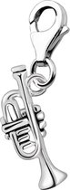 Quiges – 925 - Zilver – Charm - Bedel - Hanger - 3D Muziek Instrument Trompet - met – sterling - zilver - karabijnslot - geschikt - voor - Zinzi, Thomas – Sabo - Ti Sento - Bedelarmband HC104