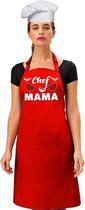 Chef Mama keukenschort rood voor dames met witte koksmuts/ kookmuts  - Moederdag - bbq schort
