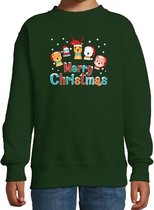 Foute kersttrui / sweater dierenvriendjes Merry christmas  groen voor kinderen - kerstkleding / christmas outfit 3-4 jaar (98/104)