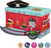 Relaxdays Speelgoedkist - opvouwbare poef - opbergkist speelgoed - opbergruimte - deksel - piraat