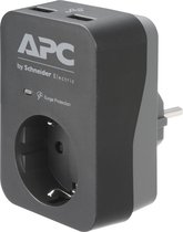 APC by Schneider Electric PME1WU2B-GR Overspanningsbeveiliging tussenstekker Met USB Zwart