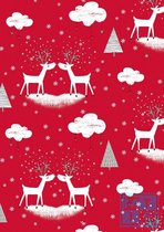 Cadeaupapier Kerstmis: Deers in Love Red K691667- Breedte 40 cm - m lang - Breedte 40  cm