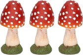 3x Decoratie beeldjes van een paddestoel polyresin 13 cm - Herfst decoratie beeldjes voor binnen/buiten