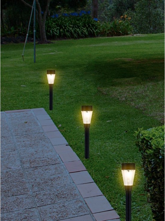 Buiten/tuin LED zwarte stekers solar verlichting 32 cm - Tuinverlichting -... | bol.com