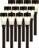 12x Buiten/tuin LED zwarte stekers Jive solar verlichting 32 cm - Tuinverlichting - Tuinlampen - Solarlampen op zonne-energie