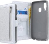 Samsung Galaxy A40 Bookcase hoesje - CaseBoutique - Glitter Zilver - Kunstleer - Glitters - Rits Vakje