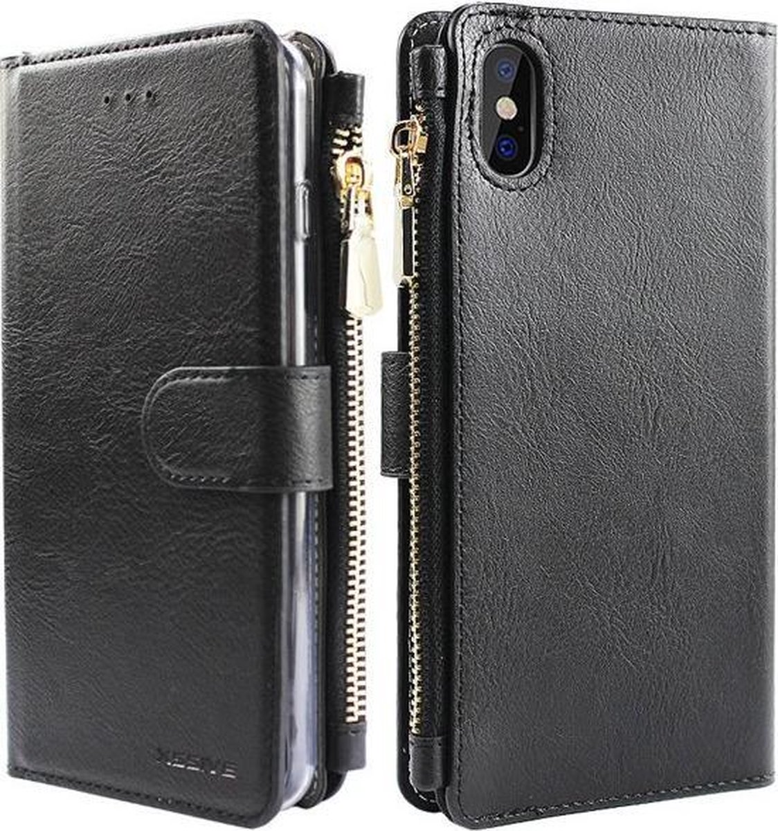 Xssive Wallet Book Case met Ritsvak voor Apple iPhone X - iPhone XS - Zwart