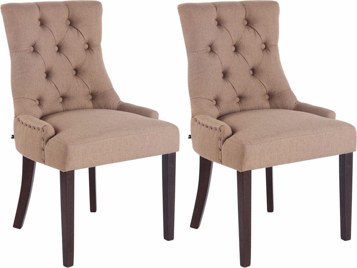 CLP Aberdeen Set van 2 eetkamerstoelen - Zonder armleuning - Hout - Stof - taupe antiek