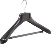 De Kledinghanger Gigant - 30 x Mantel / kostuumhanger kunststof zwart met schouderverbreding en anti-slip broeklat (2 mm schuim), 48 cm