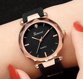 Dames horloge zwart siliconen band