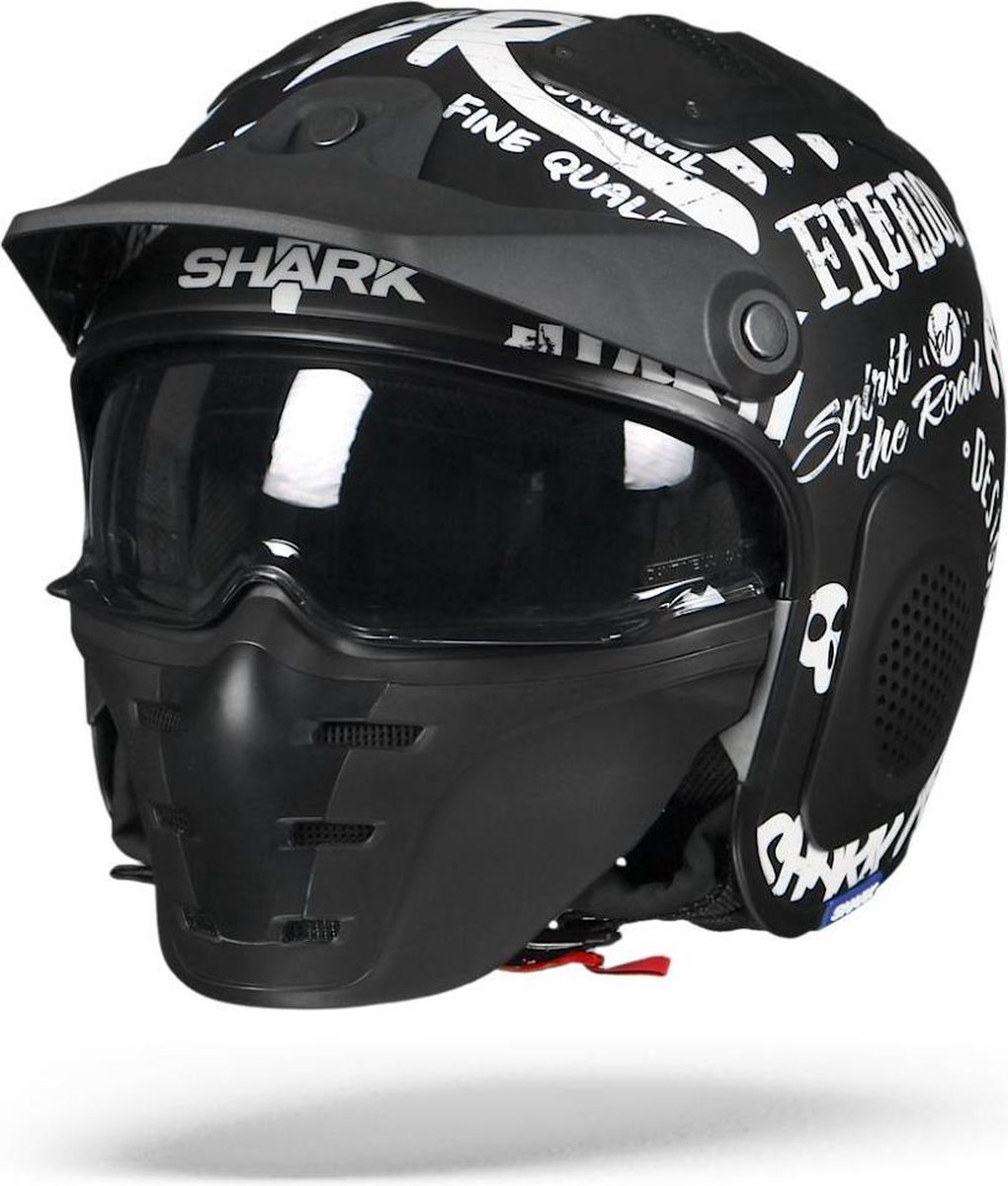 Shark X-Drak Freestyle Cup Mat Zwart Wit Wit Kww Jethelm - Motorhelm - Maat M