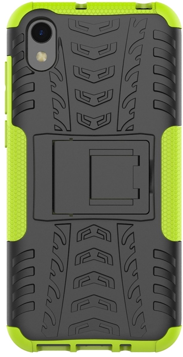 Mobigear Hoesje geschikt voor HONOR 8S Telefoonhoesje Hardcase | Mobigear Tire Backcover Shockproof met Standaard | Schokbestendig 8S Telefoonhoesje | Anti Shock Proof - Zwart / Groen